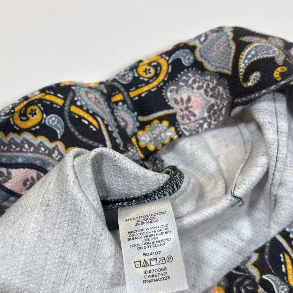 Ann Taylor Loft Black Yellow Paisley Print Cotton Pique Pencil Skirt - 2 Petite - Picture 5 of 7